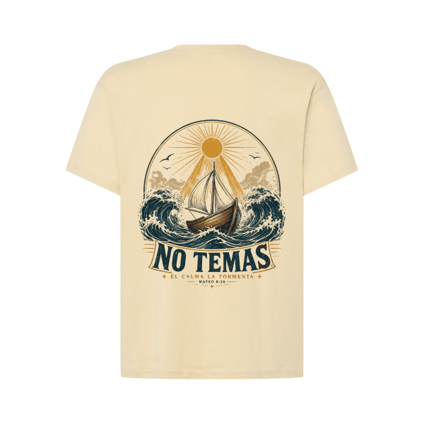 Camiseta cristiana beige oversize con diseño de barco y mensaje - Selah Clothing