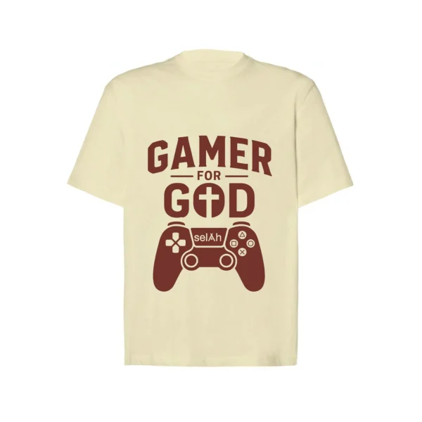 Camiseta cristiana oversize gamer for god beige